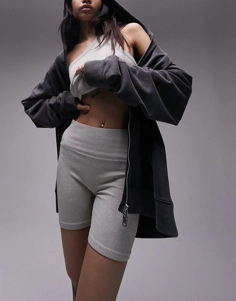 Topshop Topshop co-ord seamless rib crop legging short in oat marl 1