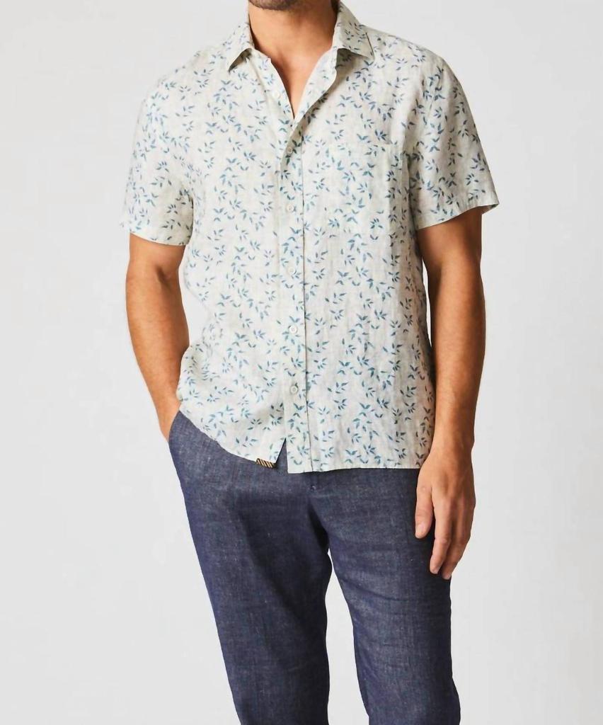 Billy Reid Short Sleeve Hatch Treme Block Shirt In Tropic Blue