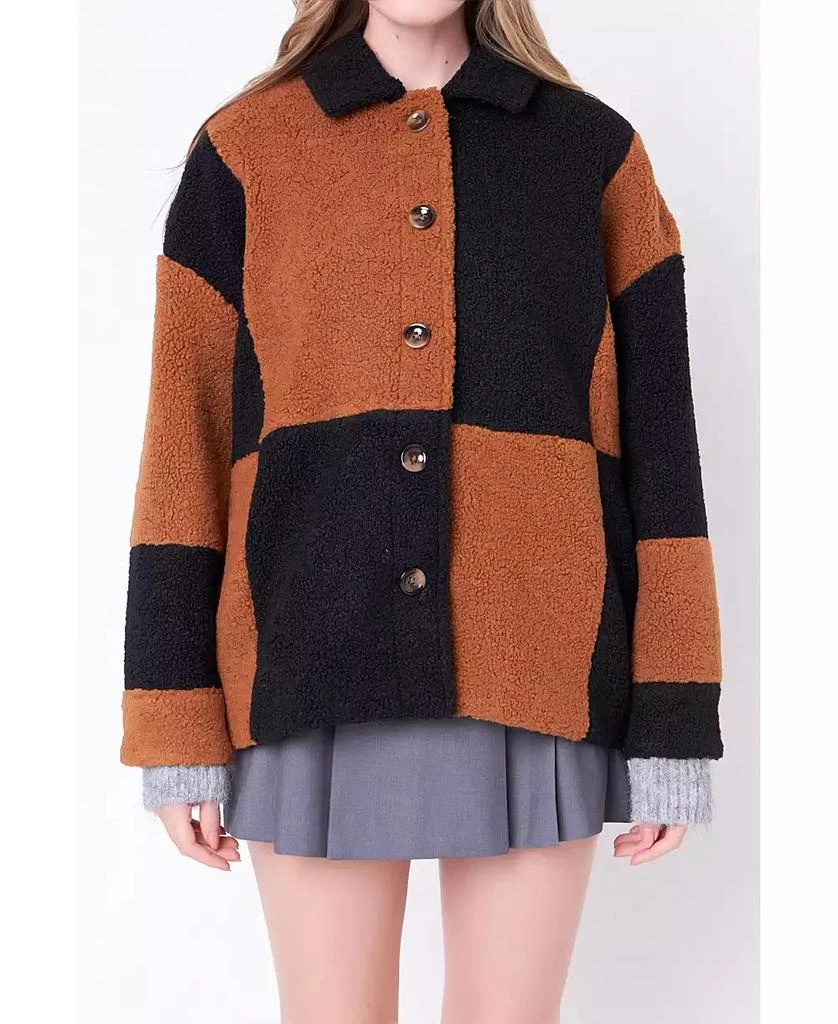 English Factory Women
s Oversize Teddy Check Jacket
