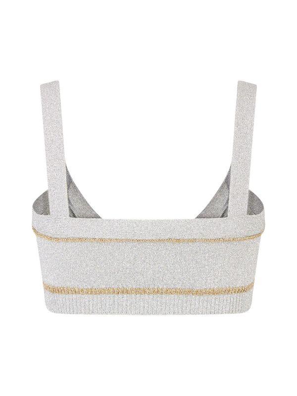 Rabanne V-Neck Metallic Stripe Bra Top
