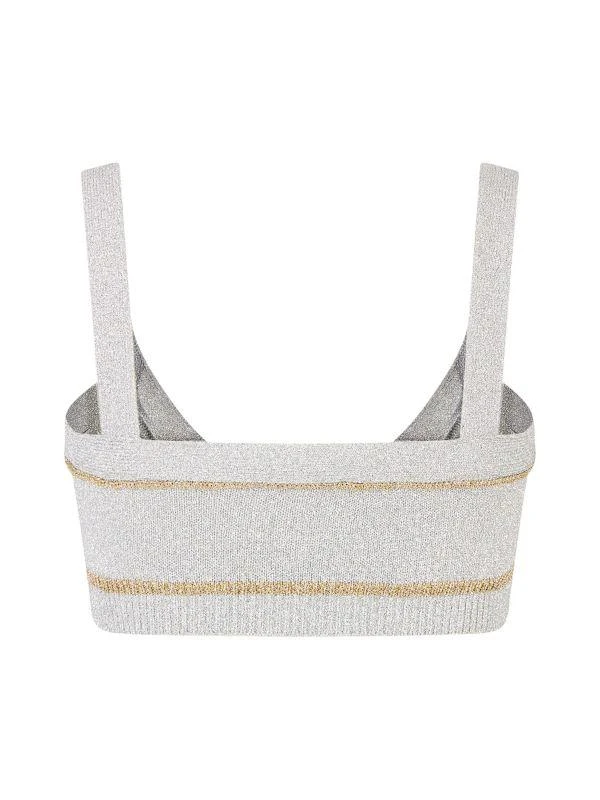 Rabanne V-Neck Metallic Stripe Bra Top 2