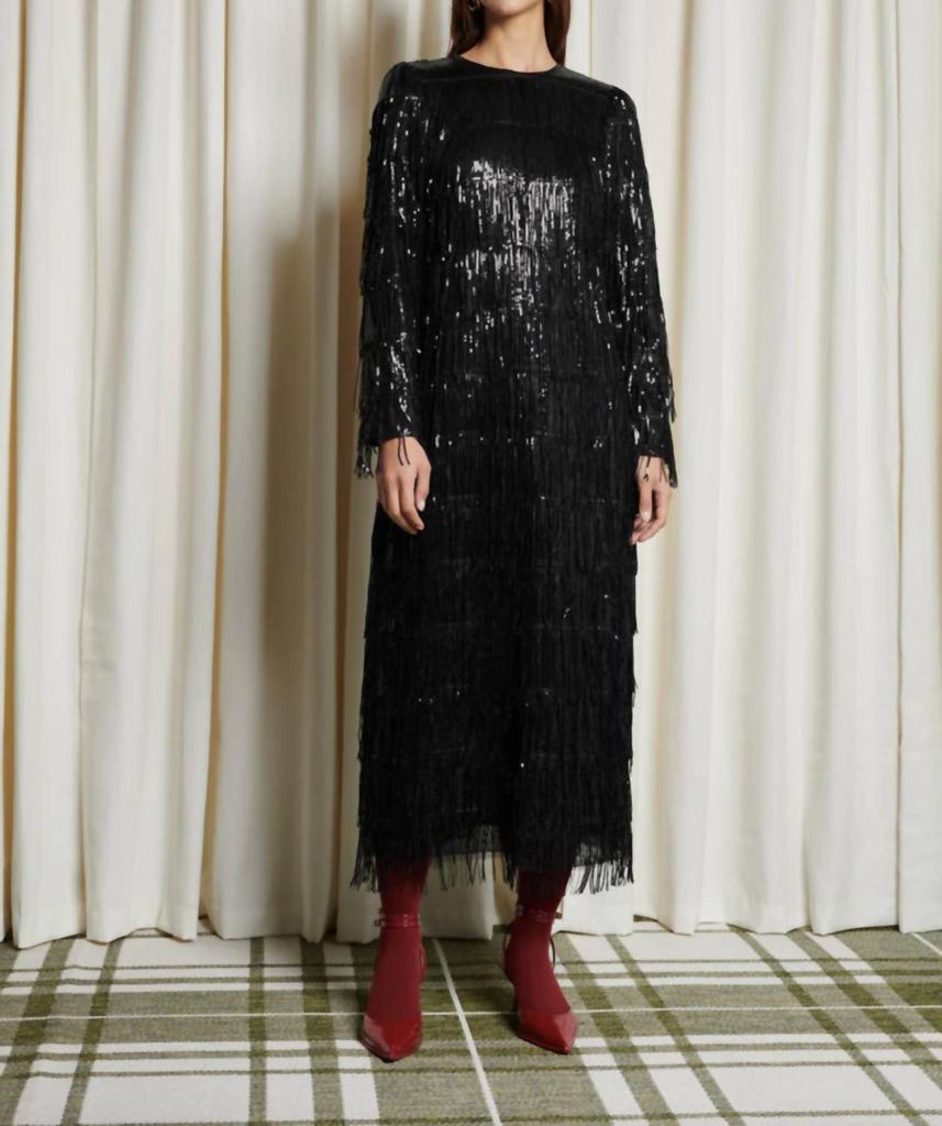 Ghospell Berkley Sequin Midi Dress In Onyx