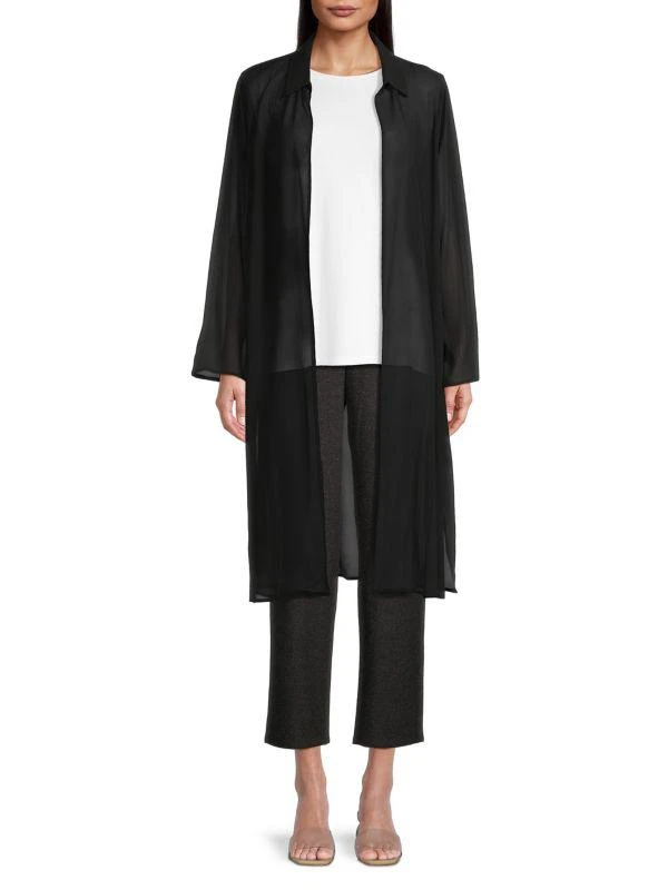 Eileen Fisher Classic Collar Silk Open-Front Jacket 1