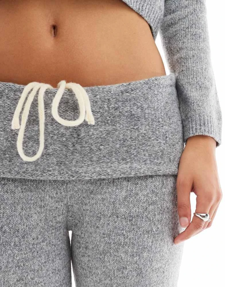 Daisy Street Daisy Street ribbon bow fold over flare fit knit trousers in grey co-ord 5