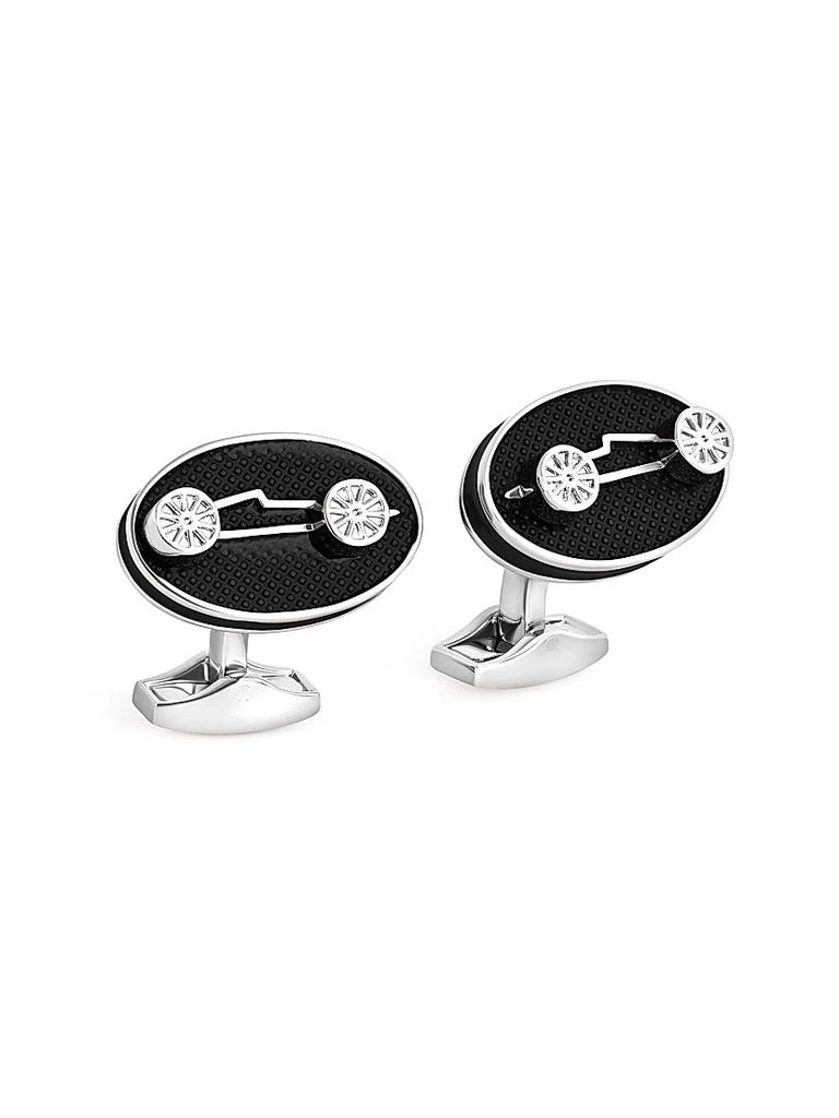 Tateossian Silvertone 
Enamel Racing Car Oval Cufflinks