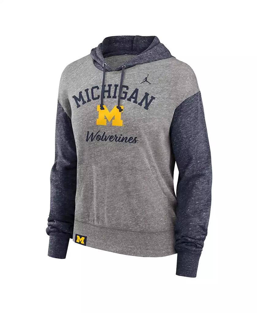 Jordan Women's Heather Gray/Navy Michigan Wolverines Blitz Color Blocked Legacy Pullover Hoodie