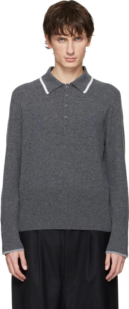 Thom Browne Gray 
Browne 65
 Jersey Cashmere Long Sleeve Polo 1