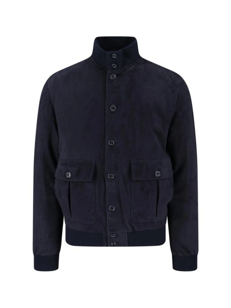 VALSTAR Navy Suede Bomber Jacket With Padded Design And Flap Pockets