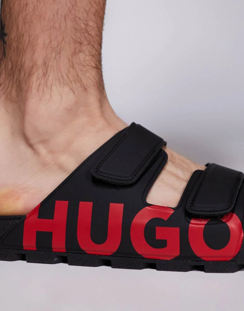 Hugo Red HUGO RED Evander large logo sandals in black 4