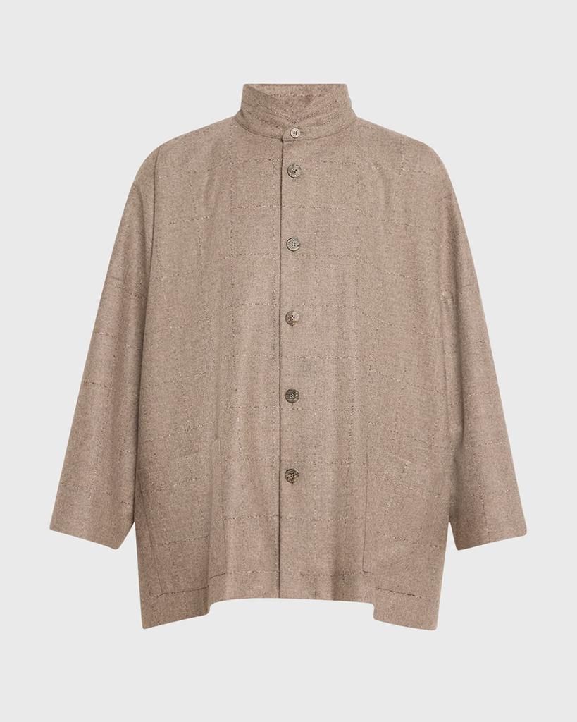 Eskandar Wide Longer-Back Double Stand Collar Jacket (Long Length)