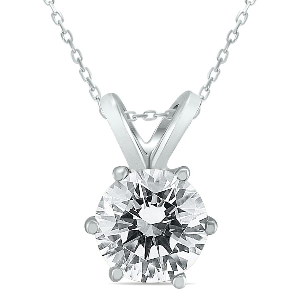SSELECTS Ags Certified 1 Carat 6 Prong Diamond Solitaire Pendant In 14K White Gold
