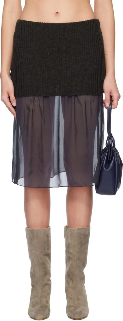 Paloma Wool Brown & Navy Holly Midi Skirt 1