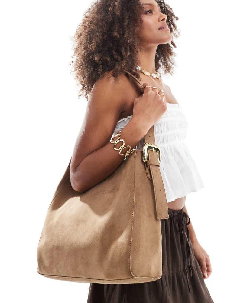 Stradivarius Stradivarius buckle shoulder bag in light brown faux suede 1