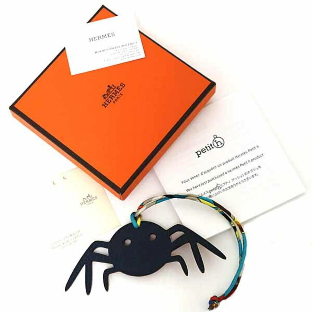 Hermes Navy Epsom Leather Silk Togo Leather Handbag Charm (Pre-Owned) 2