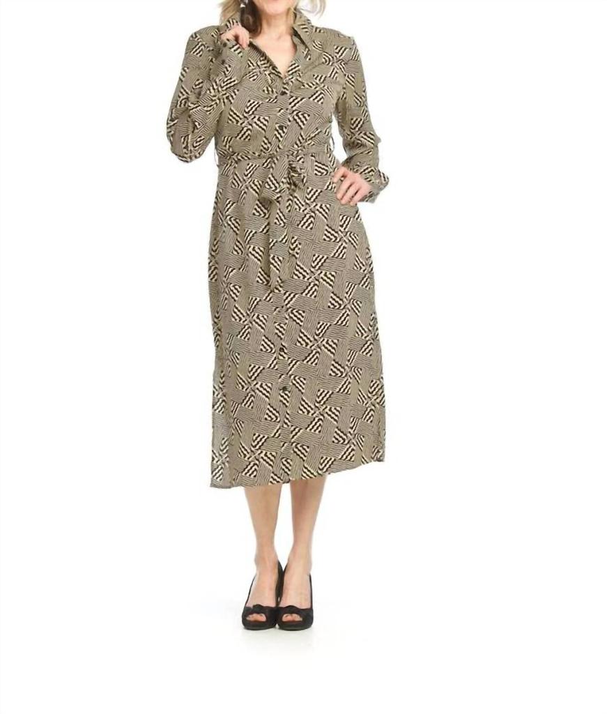 Papillon Geo Print Collared Dress In Black Multi