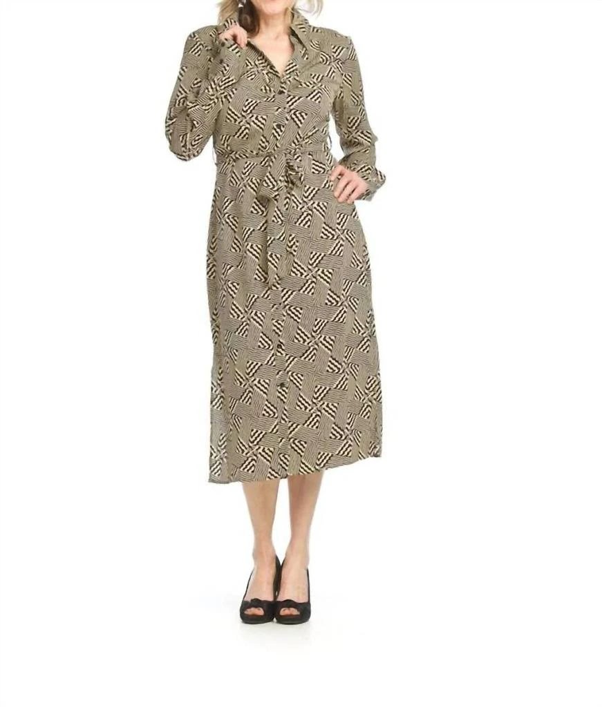 Papillon Geo Print Collared Dress In Black Multi 1