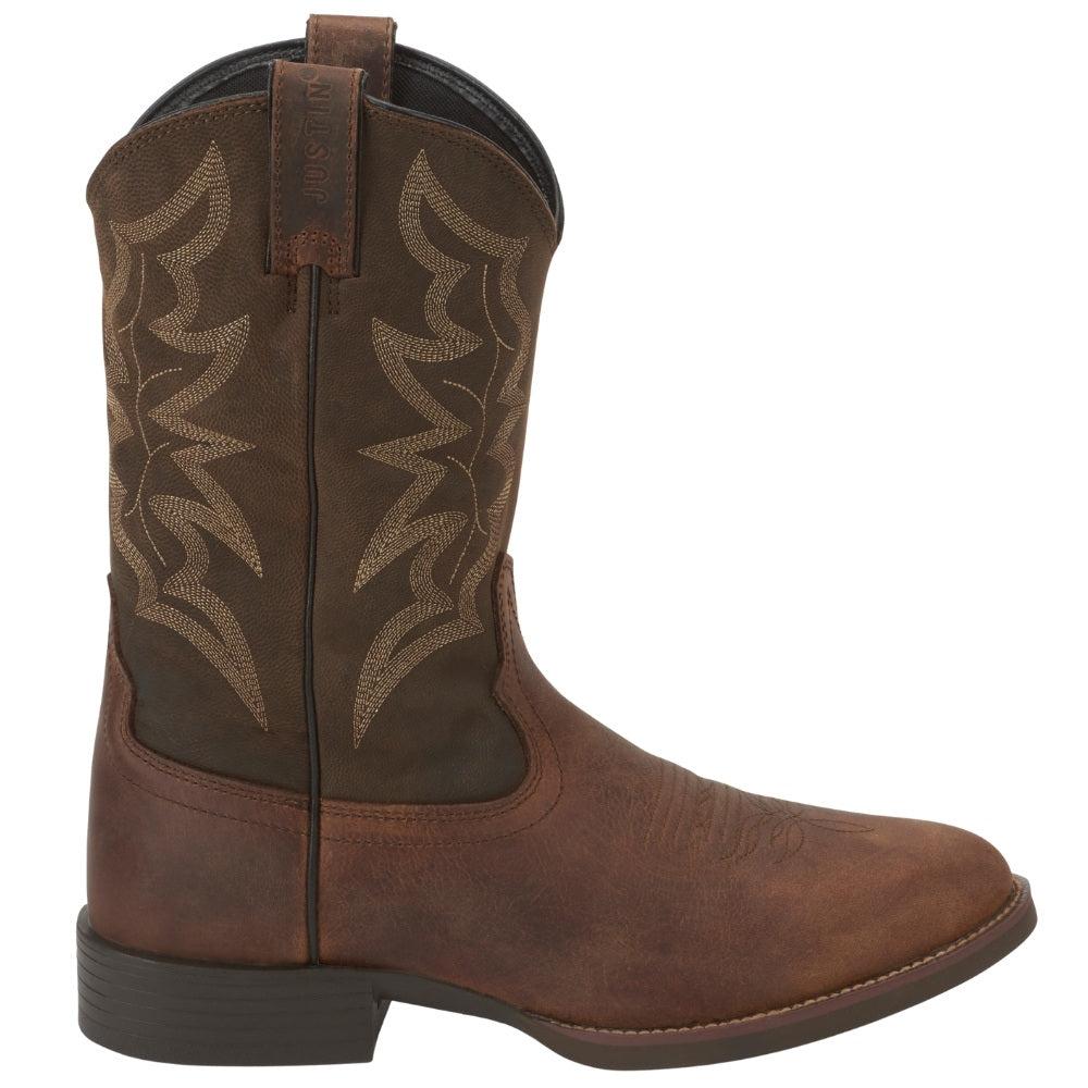 Justin Boots Buster Embroidered Distressed Round Toe Cowboy Boots
