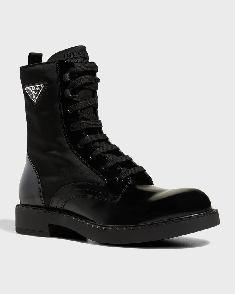 Shop Men's Nylon & Leather Triangle Logo Combat Boots on Sale at