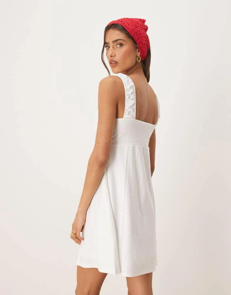 JDY JDY ruched pointelle mini dress in white 3