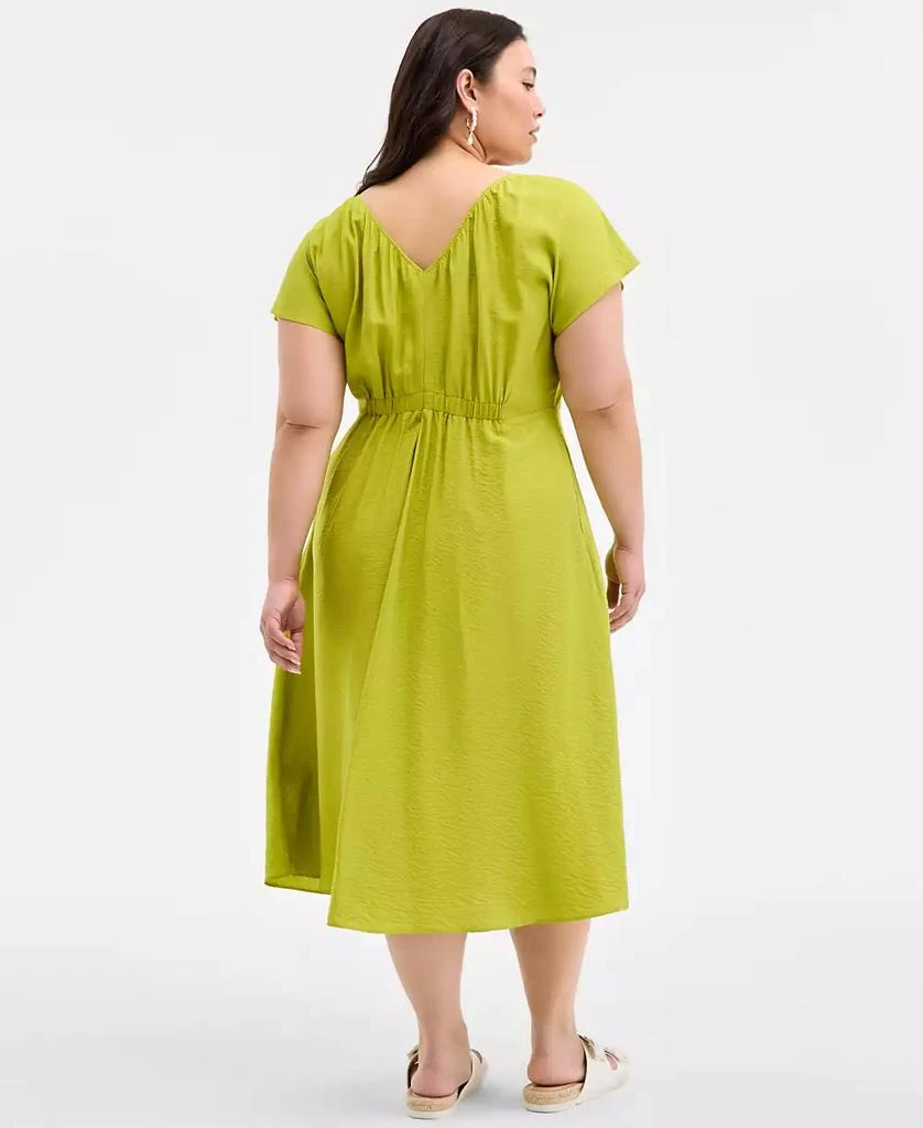 On 34th Trendy Plus Size Flutter-Sleeve Textured Satin Midi Dress, Exclusively at Macy's 5