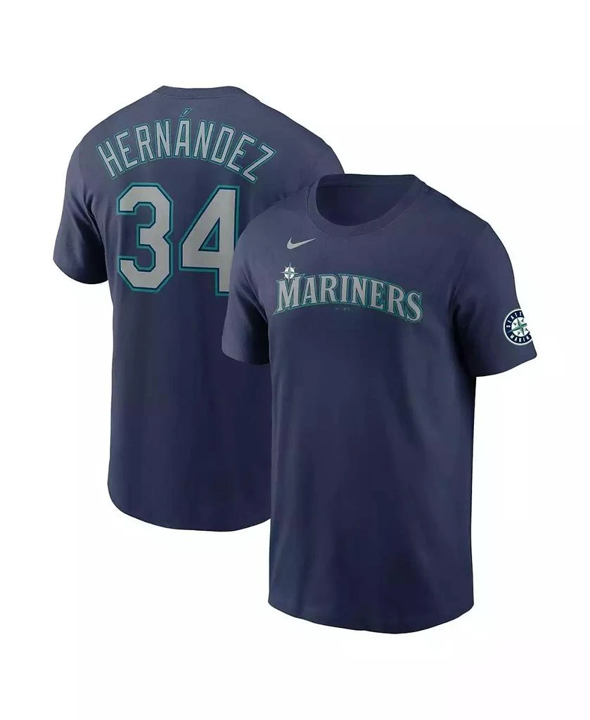 NIKE Men's Felix Hernandez Navy Seattle Mariners Hall of Fame Name and Number Sleeve Patch T-shirt 1