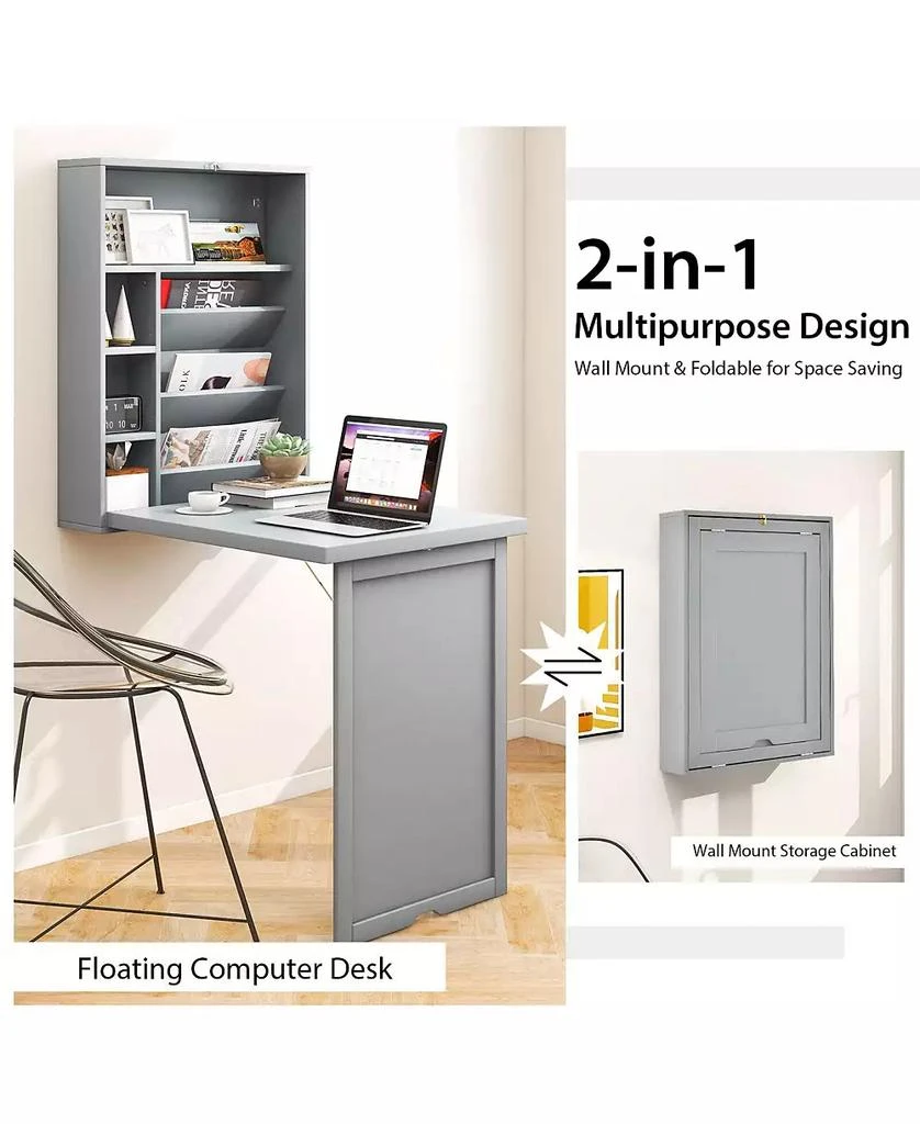 GOUUN Wall-Mounted Fold-Out Convertible Floating Desk Space Saver 7