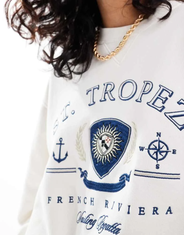 Abercrombie & Fitch Abercrombie & Fitch St Tropez print sweatshirt in cream 3