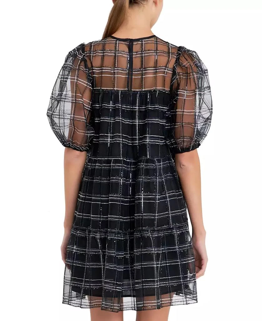 English Factory Women's Sequin-Trim Embroidered Mesh Puff-Sleeve Shift Dress 2
