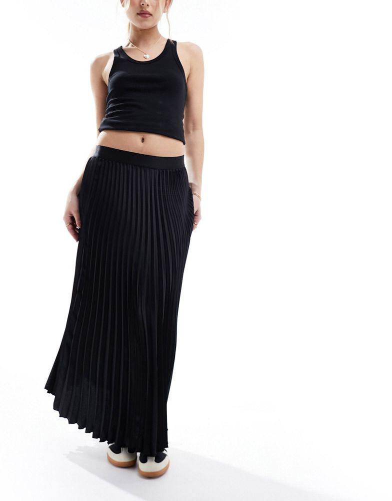 Y.A.S. YAS satin pleated midi skirt in black  - BLACK