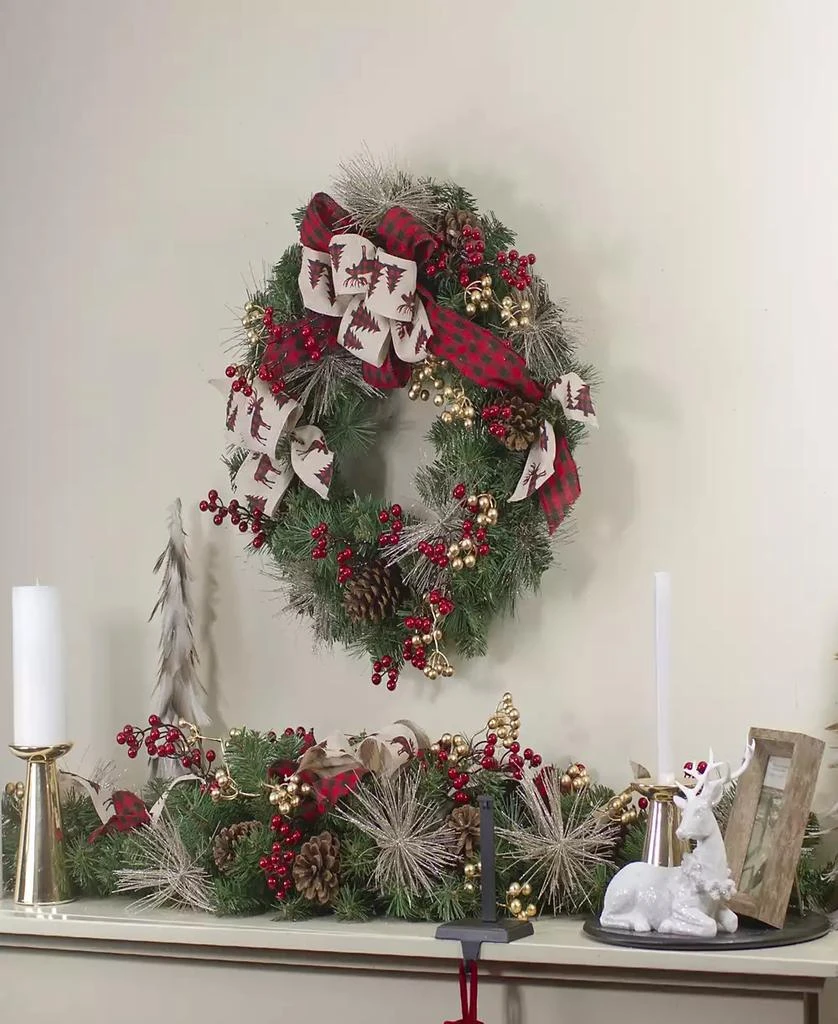 Northlight 24" Bows and Berries Unlit Artificial Christmas Wreaths 2