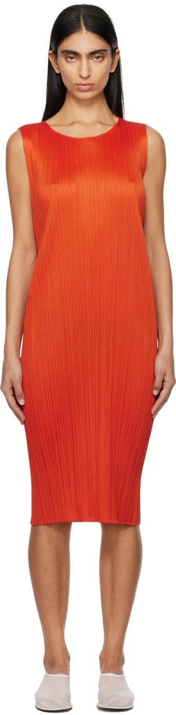 Pleats Please Orange Monthly Colors July Midi Dress 1