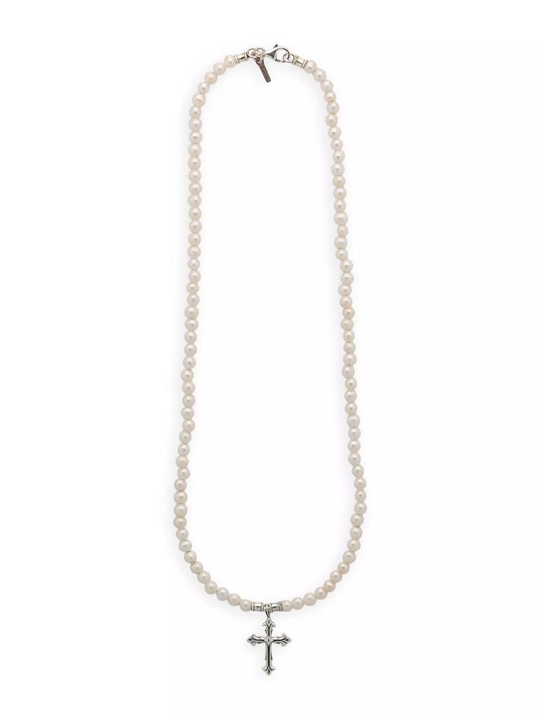 Emanuele Bicocchi Fleury Cross Pendant Pearl Necklace