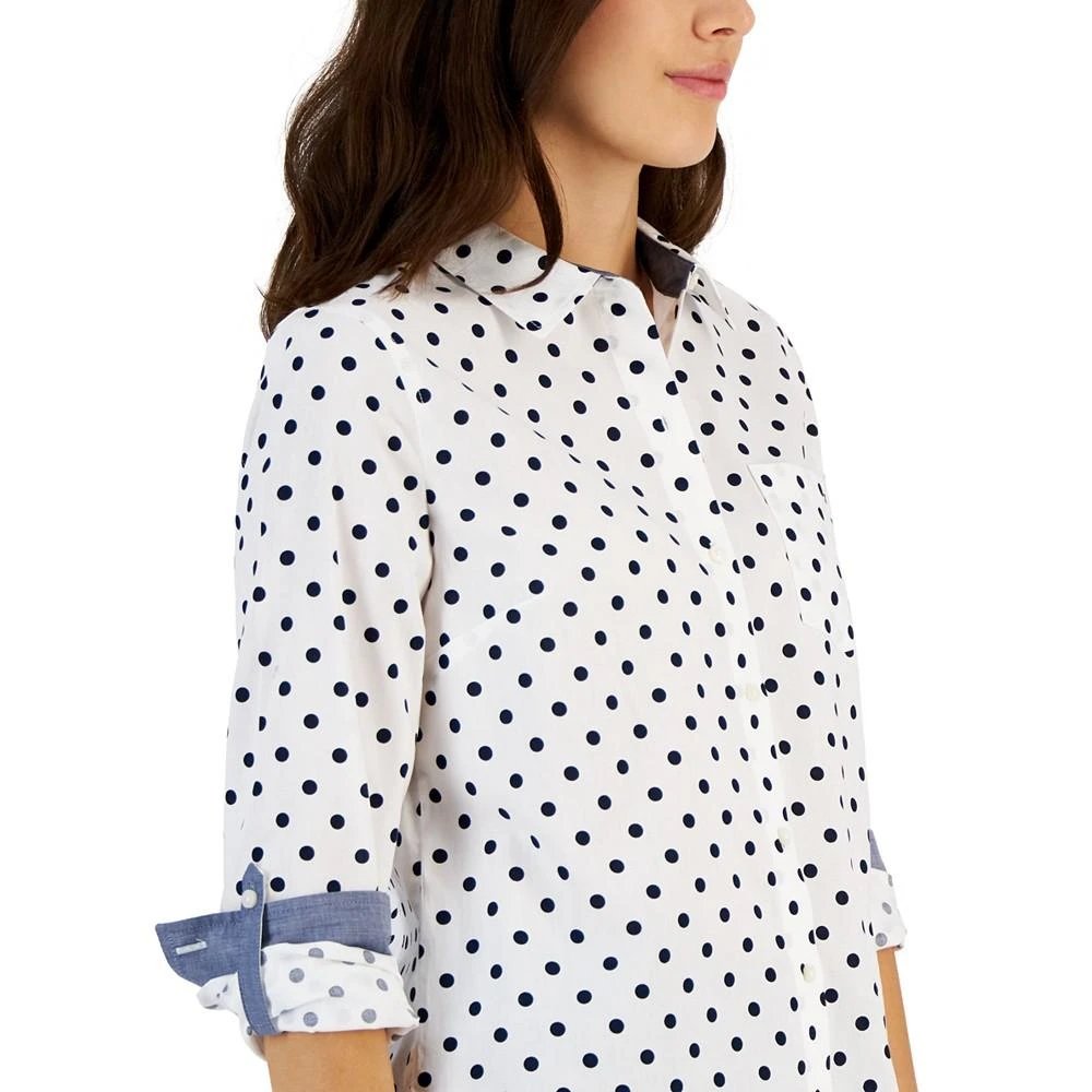 Tommy Hilfiger Women's Cotton Polka-Dot Roll-Tab Shirt 3