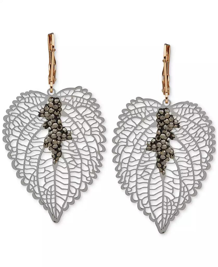 Lonna & Lilly Gold-Tone Black Stone Leaf Drop Earrings
