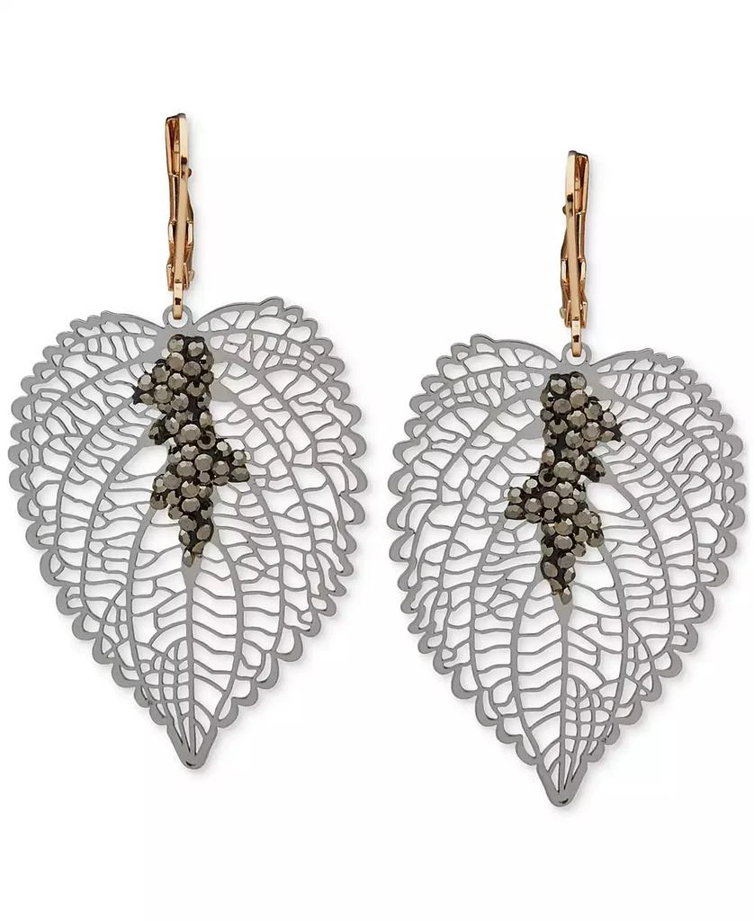 Lonna & Lilly Gold-Tone Black Stone Leaf Drop Earrings 1