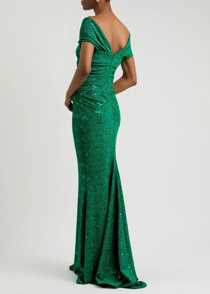 Talbot Runhof Off-the-shoulder embellished metallic gown 3