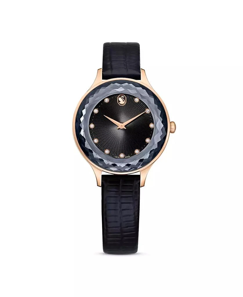 Swarovski Women's Analog Swiss Made Octea Nova Black Leather Strap Watch, 33mm 1