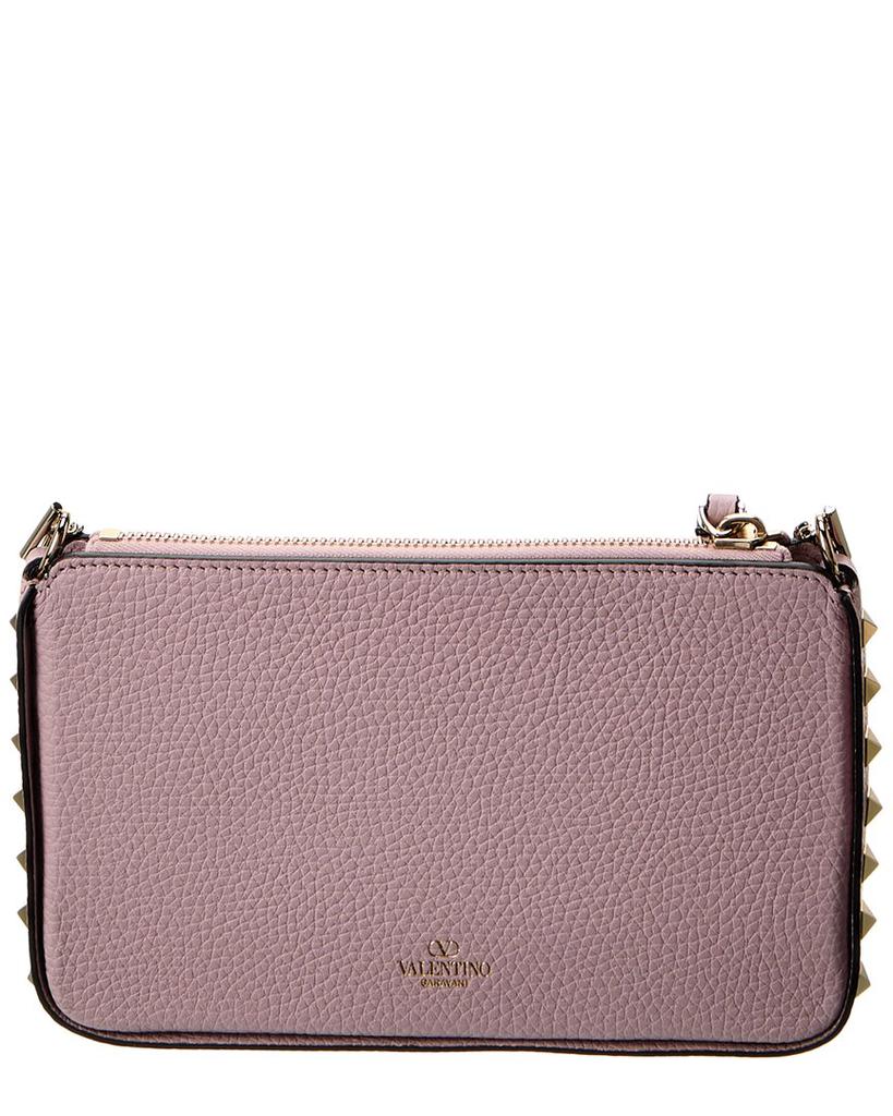 Valentino Valentino Rockstud Grainy Leather Wallet On Chain