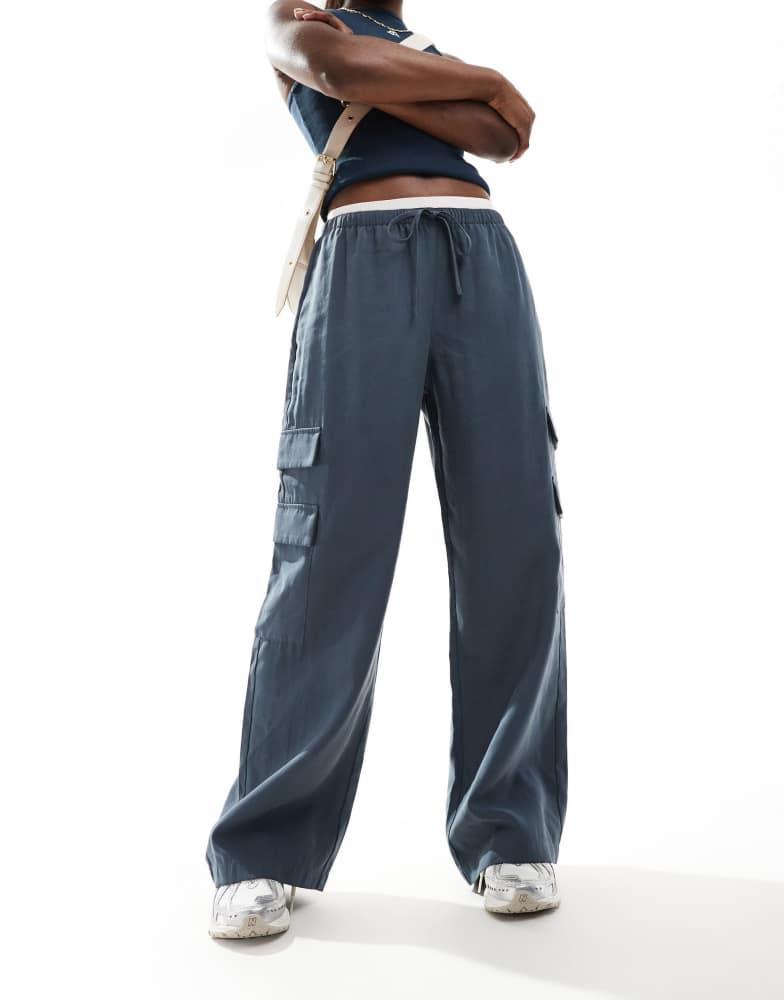 Abercrombie & Fitch Abercrombie & Fitch tie waist cargo trousers in grey