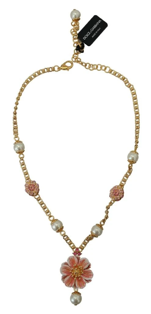Dolce & Gabbana Gold Tone Floral Crystals Pink Embellished Necklace 3