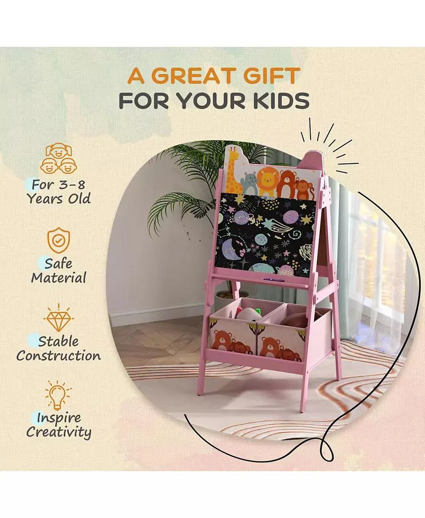 HONGGE Double Sided Kids Art Easel with Whiteboard and Chalkboard 6