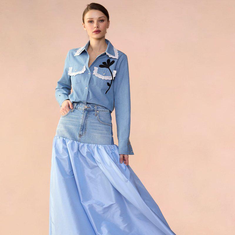 Cynthia Rowley Deconstructed Denim Taffeta Skirt