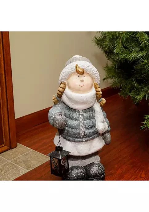 Northlight 18 Snowy Woodlands Little Girl Holding Tea Light Lantern Christmas Figurine 4