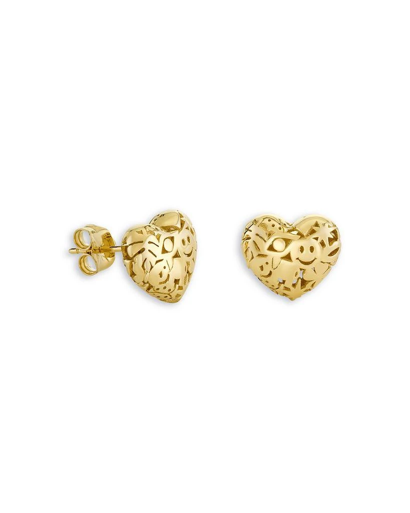 Sydney Evan 14K Yellow Gold Small Puffy Icon Wallpaper Heart Stud Earrings 1