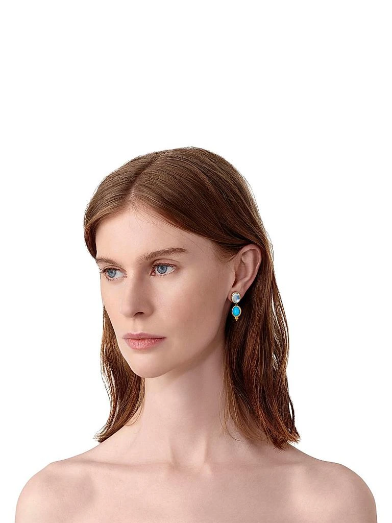 Temple St. Clair Florence86 18K Yellow Gold, Turquoise & Blue Moonstone Double-Drop Earrings 2