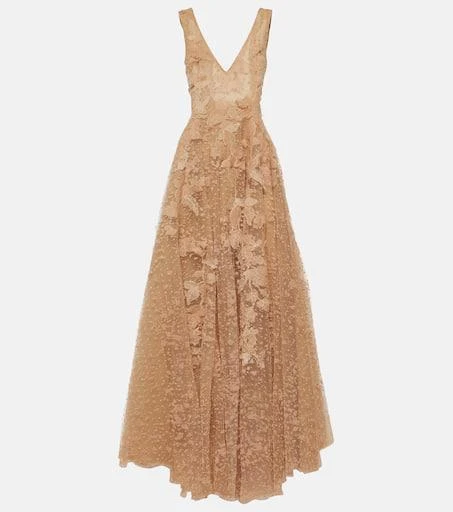 Costarellos Appliqué tulle gown 1