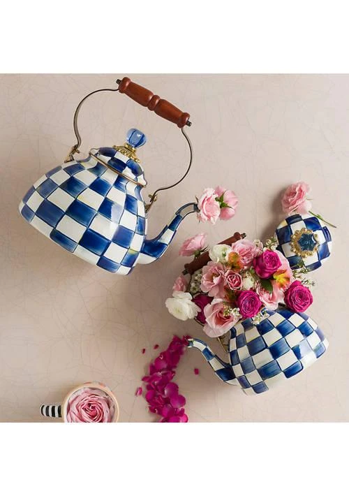 MacKenzie-Childs Childs Royal Check Enamel Tea Kettle   2 Quart 2