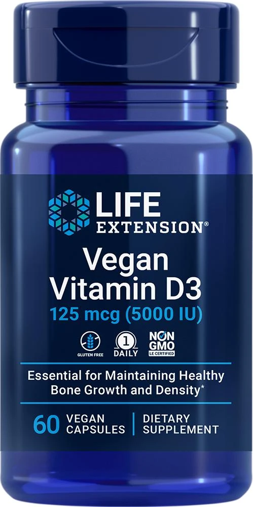 Life Extension Life Extension Vegan Vitamin D3, 5000 IU, 60 vegan - 125 mcg (125 mcg (5000 IU), 60 vegan capsules) 1