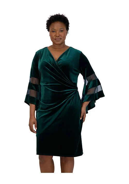 R & M Richards M Richards 1Pc Sheer Trim Angel Sleeve Velvet Wrap Dress 3322 Quality 1