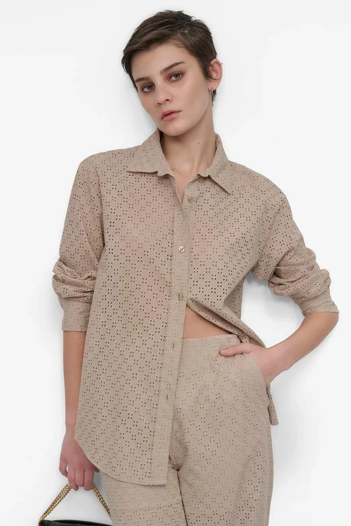 DKNY EYELET LONG SLEEVE BUTTON FRONT SHIRT 1